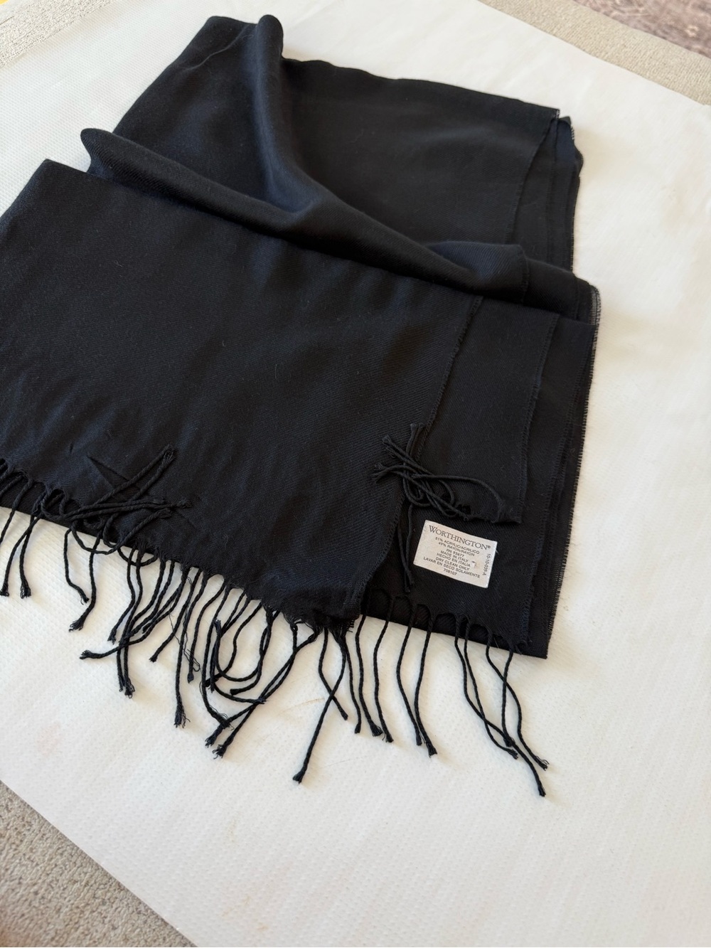 Worthington Black Fringe Scarf Wrap Shawl Made in Italy
